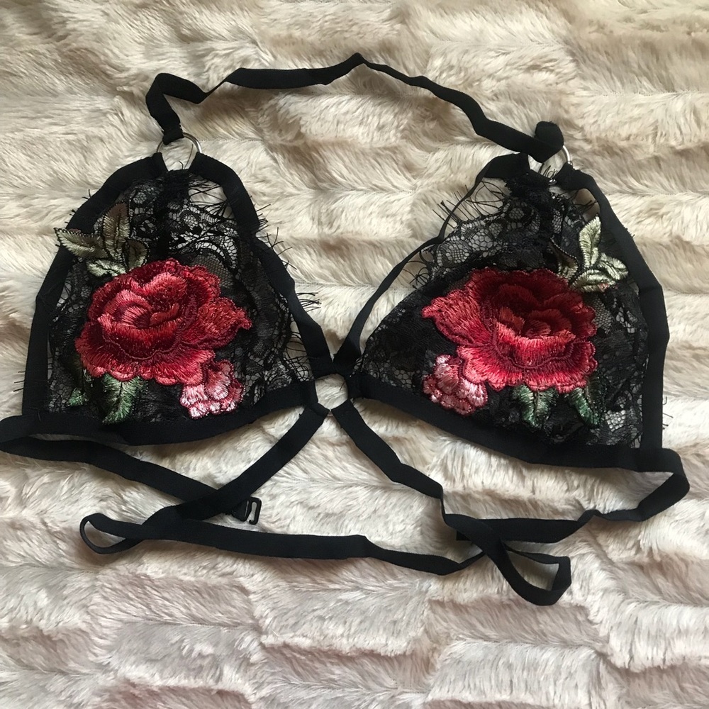 Black lace floral sexy bralette lingerie straps - Picture 1 of 6